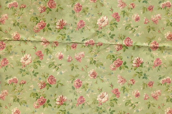 Green fabric with pink flowers