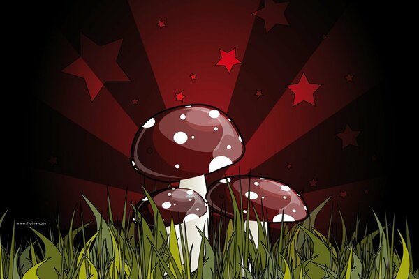 Cartoon fly agarics in the grass