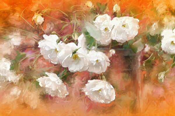 Delicate white flowers on an orange background