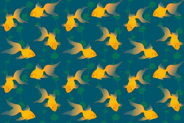 Yellow fish with algae pattern desktop wallpaper