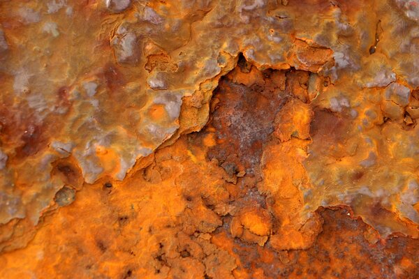 Rust on metal close-up with visible layers of yellow and brown shades