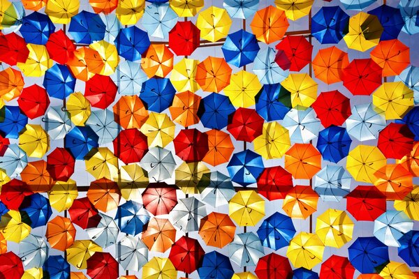 Lots of beautiful colorful umbrellas