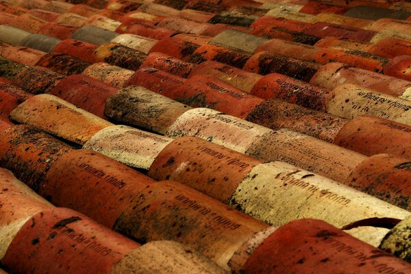 Red tiles with inscriptions