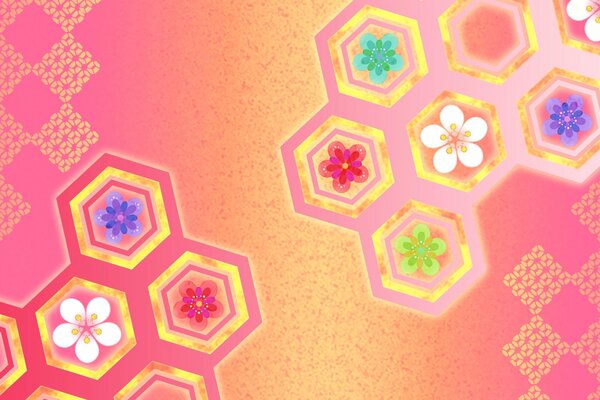 Honeycomb cells with patterned flowers