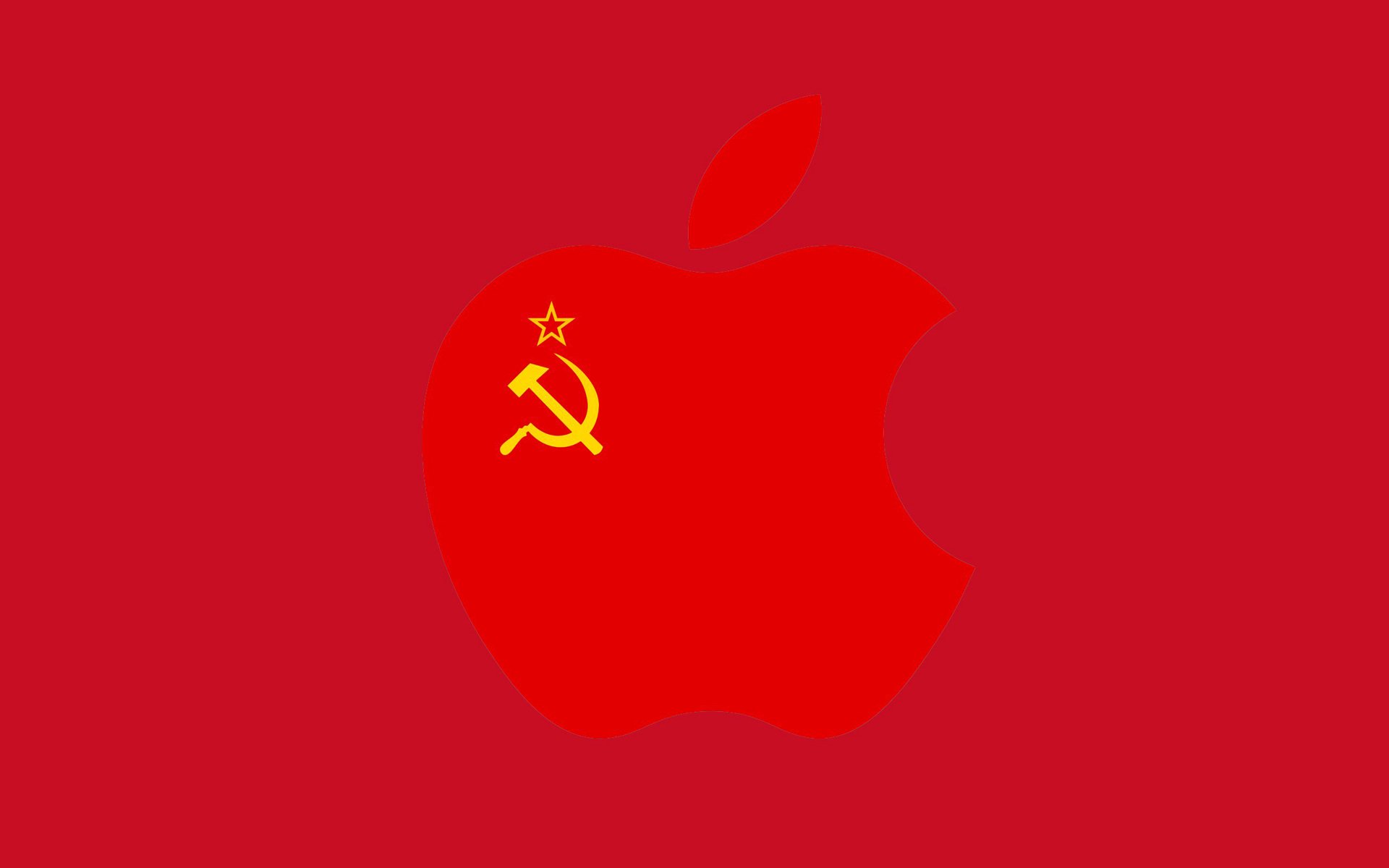 manzana mac portátil smartphone gadget hoz martillo bandera urss silueta emblema estrella