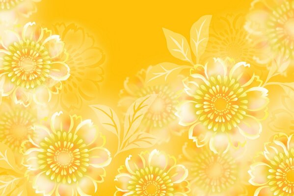 Yellow picture with patterns and flowers