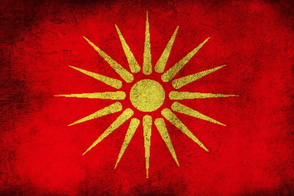 Bandera de la antigua Macedonia. Estrella amarilla sobre fondo rojo