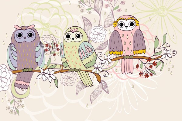 Drawing of owls for the desktop