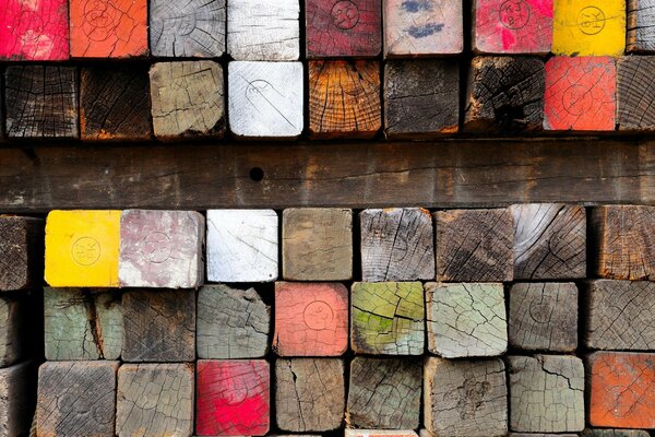 Holzstäbe, in verschiedenen Farben lackiert