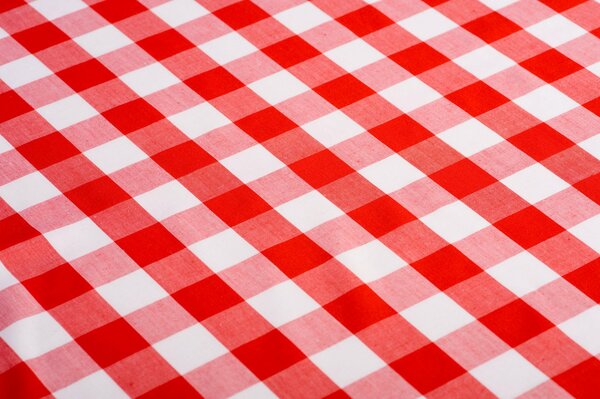 Tablecloth with a red and white checkered pattern