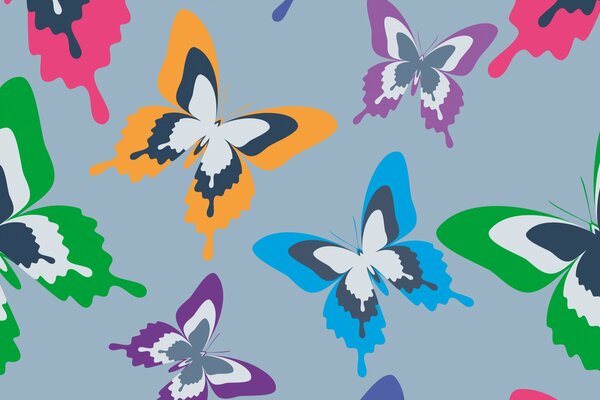 Papillons multicolores sur fond gris