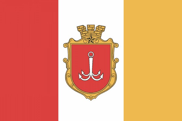 Escudo de la ciudad de Odessa. Ancla blanca sobre fondo rojo