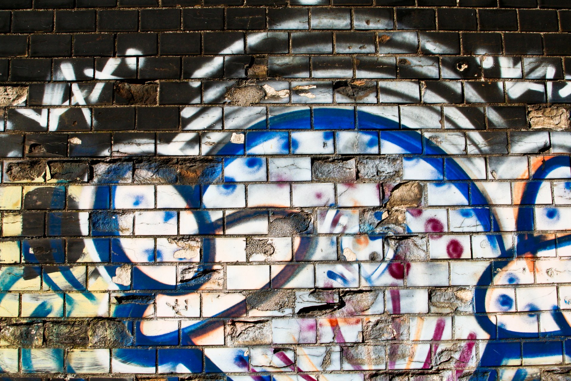 bricks ceramic spray paint white blue broken ceramic pattern dirty