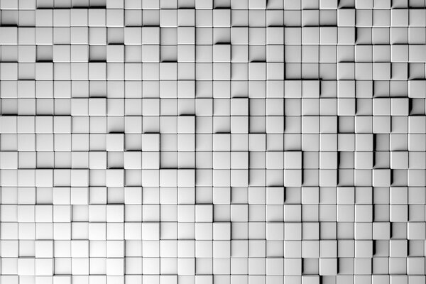 A white wall of three-dimensional squares