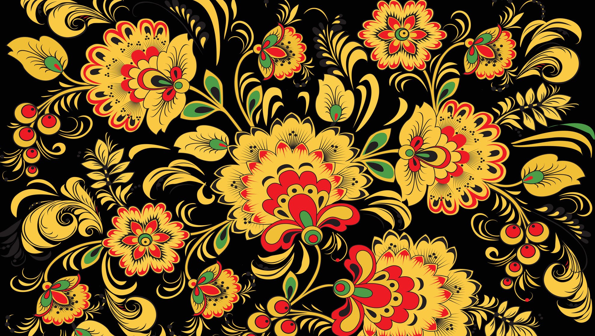 khokhloma patrón patrones flores amarillo hojas fondo bayas rusia
