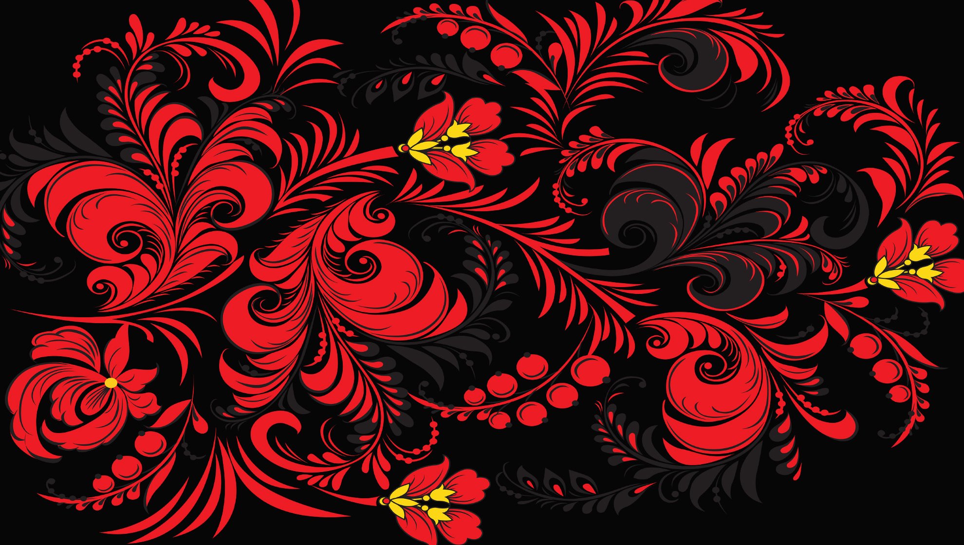 khokhloma modelli modello fiori sfondo rosso russia