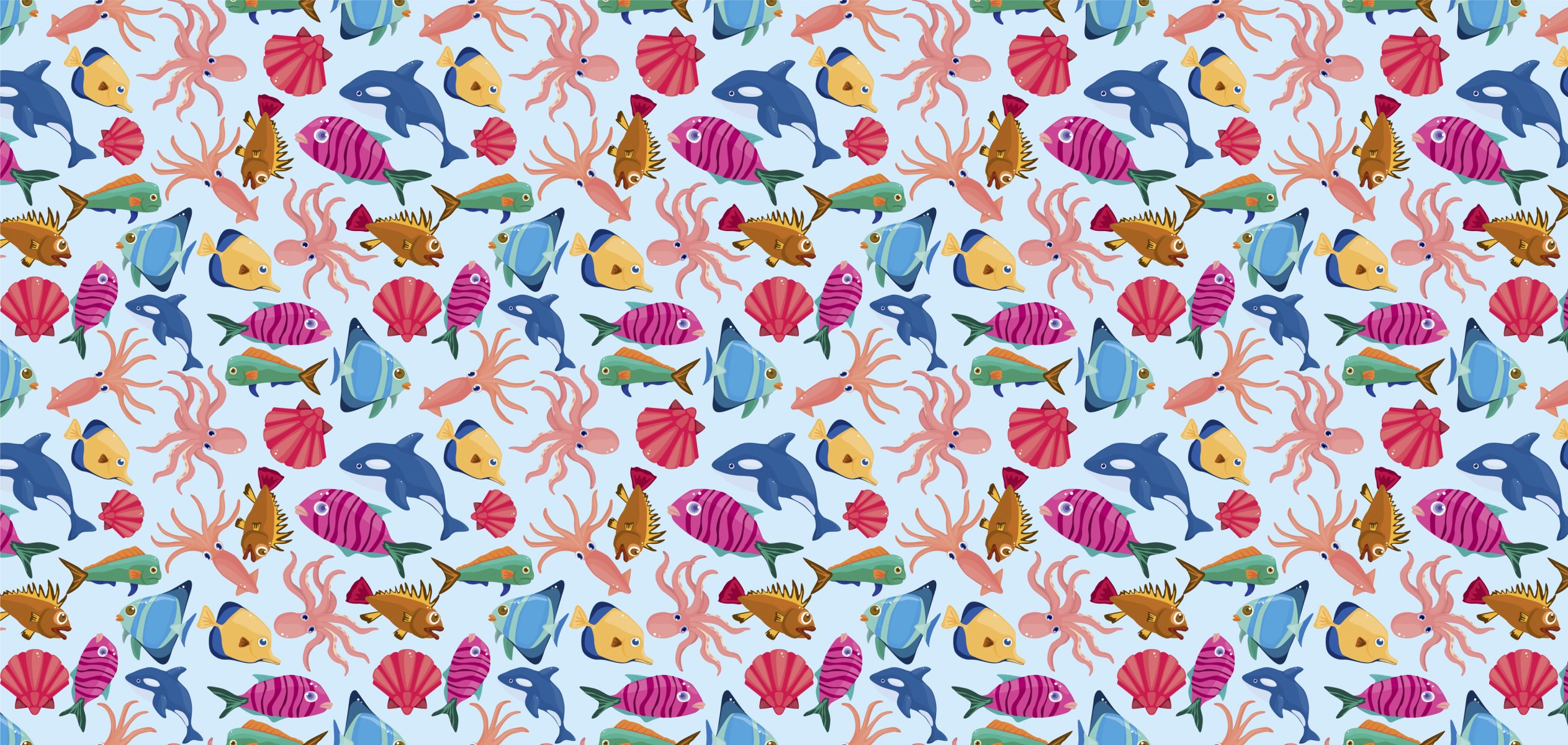fish fish octopus killer whale shells texture sea background