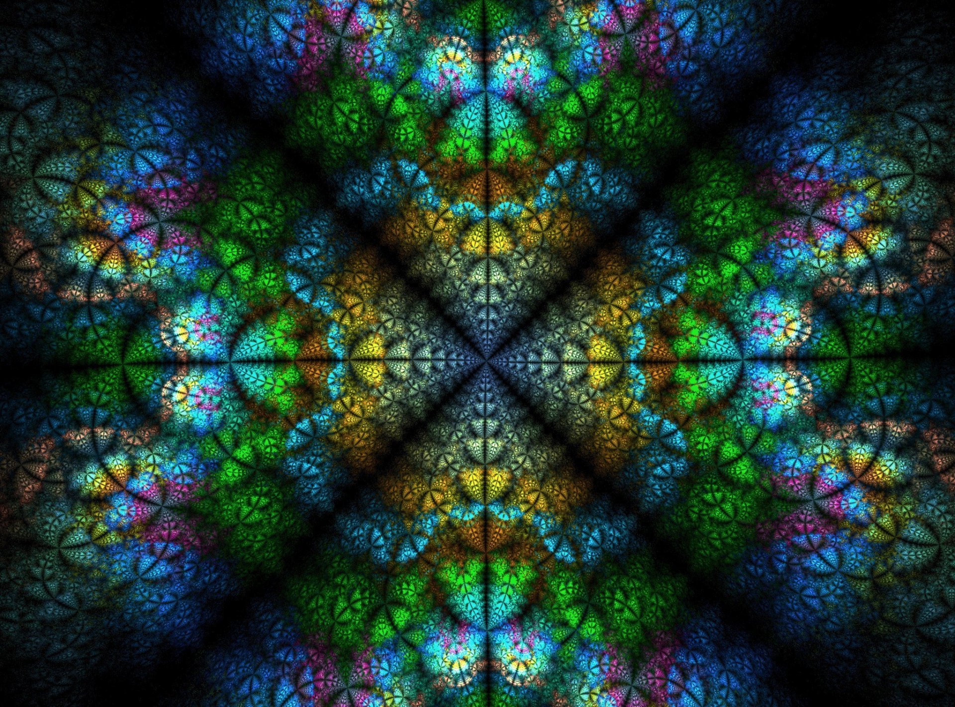 texture fond fractales symétrie bleu vert jaune rose