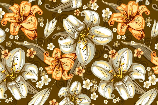 Motif de grands lys blancs et jaunes