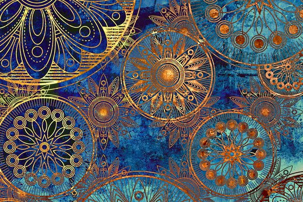 Vintage patterns on a dark blue background