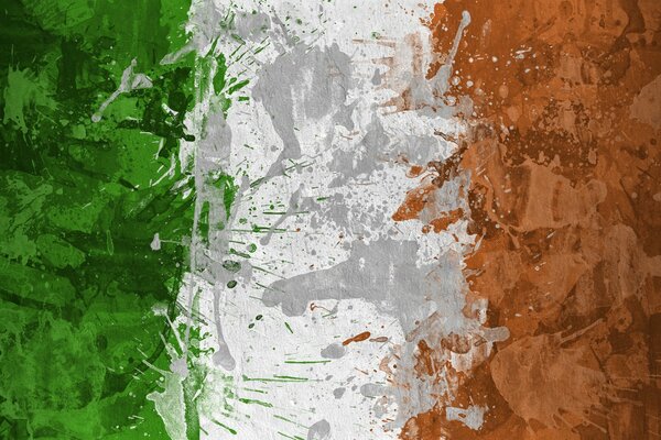 The flag of Ireland painted carelessly with paints