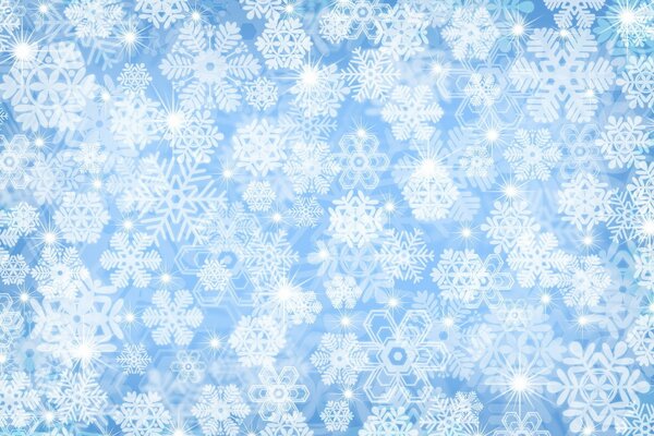 Lots of white snowflakes of different sizes