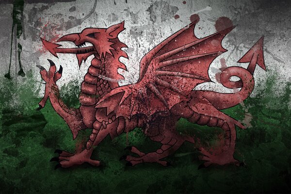 Der Drache ist mit Farben dargestellt. Erinnert an ein Flaggenbild