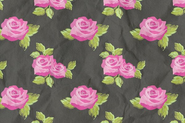 Ein Stoff mit einem Bild von leuchtend rosa Rosen darauf