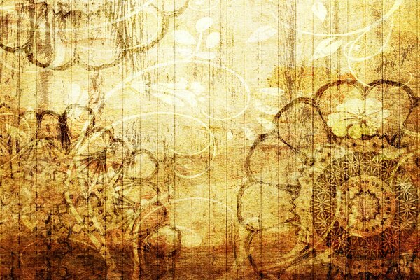 Motifs sur fond jaune et brun