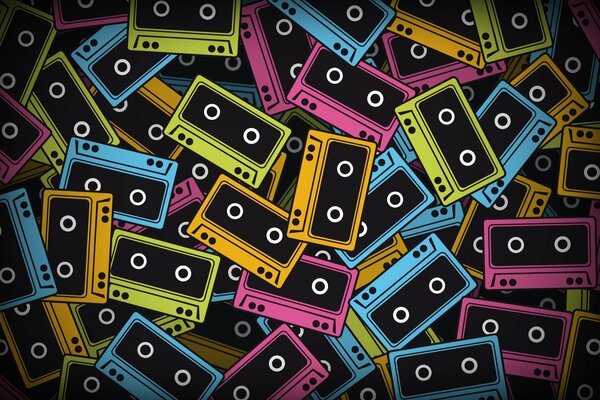 Śmieszne kreskówki tło kolorowe kasety audio