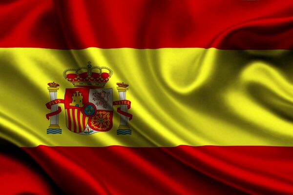 Drapeau de l Espagne blason sur fond rouge jaune