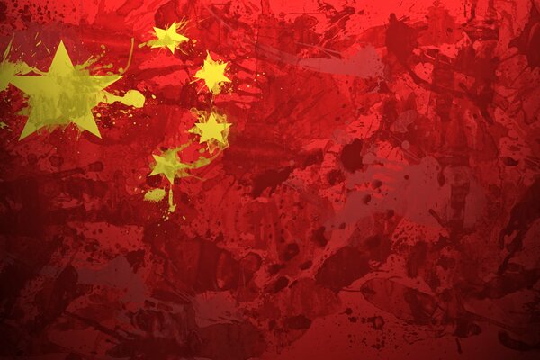 Drapeau de la Chine sur fond rouge