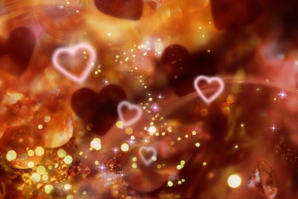 Coeurs sur fond rouge et jaune