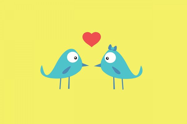 Couple d oiseaux de couleur bleue sur fond jaune