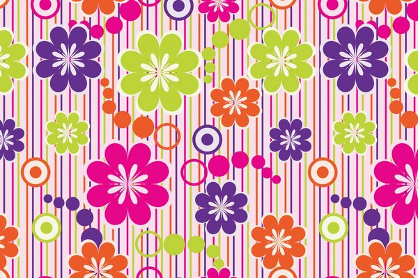 Color texture flowers and lines on pink