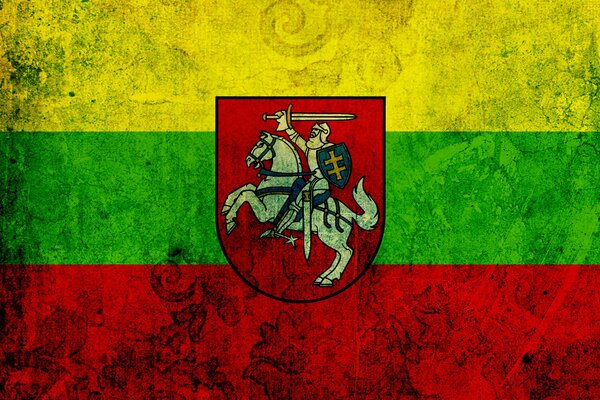 Flag with the coat of arms of the Republic of Lithuania