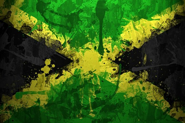 The flag of Jamaica painted with paints