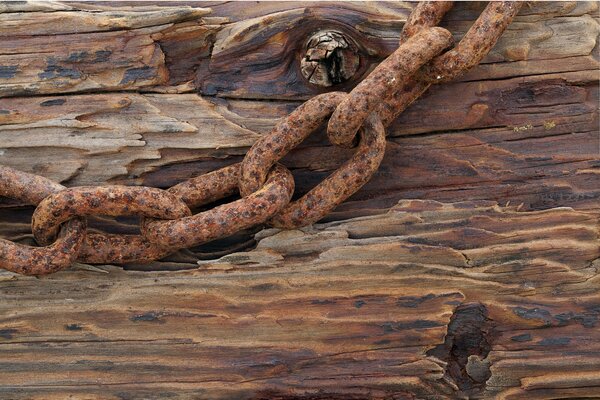 Wood texture with iron chain