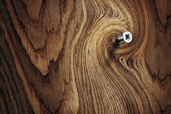 A screw was screwed into the beautiful wood