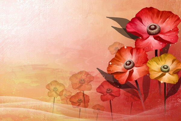 Painted poppies on a pastel background