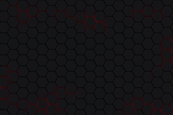 Black and red grid with hexagons