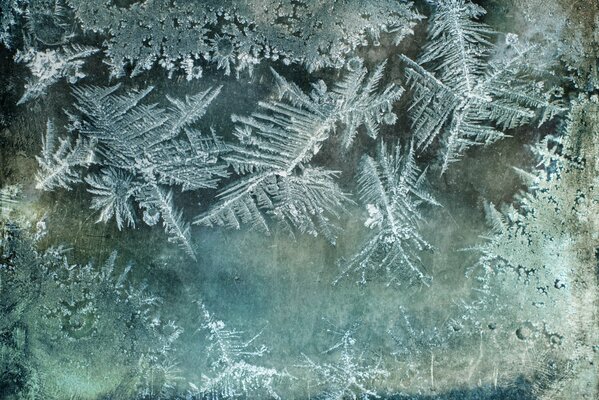 Macro de givre sur le verre en hiver