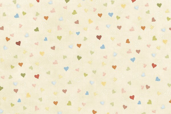 Confetti of multicolored hearts on a beige background