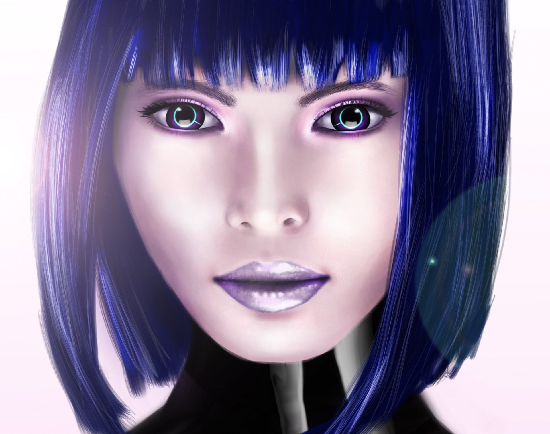 art cyberpunk fille cyborg vue yeux cheveux coupe de cheveux