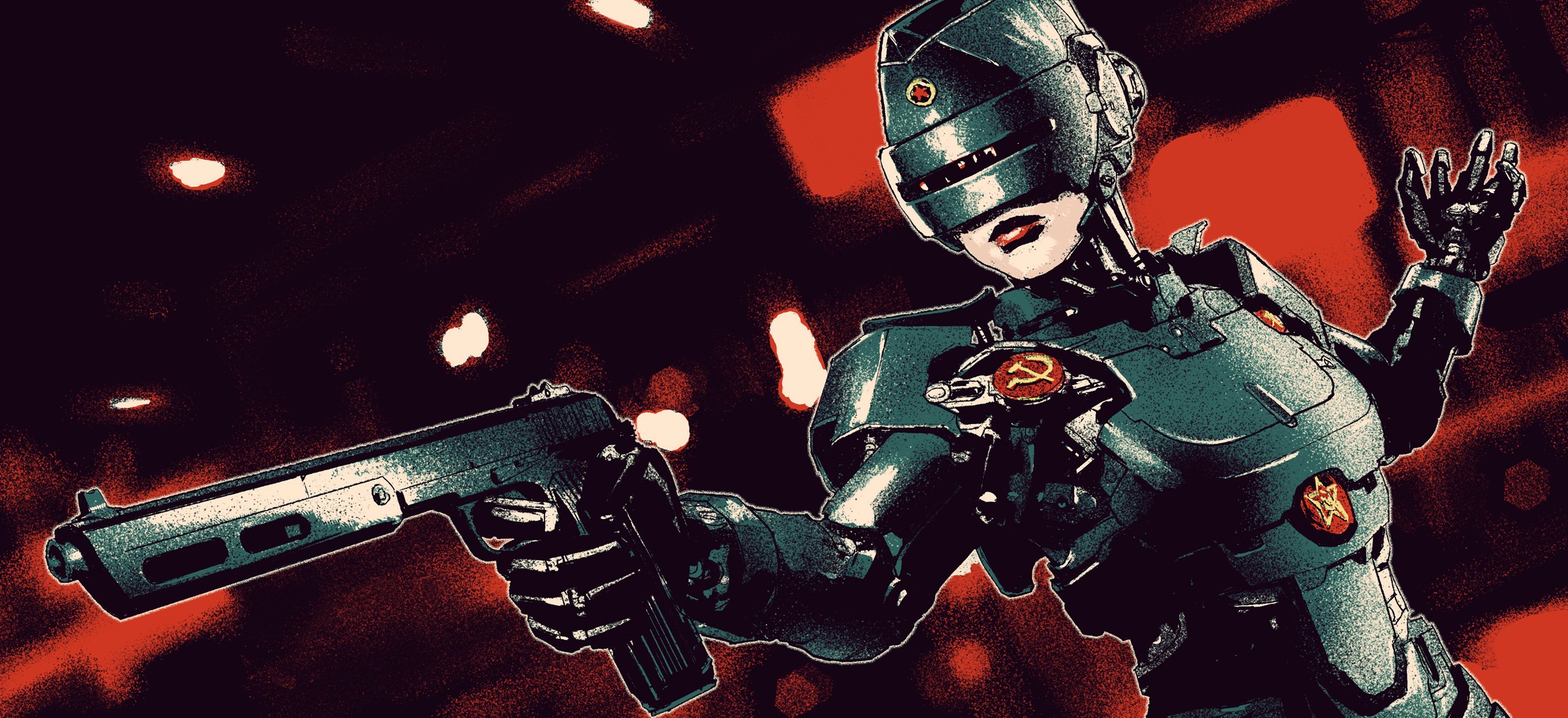 robocop chica robot pistola urss fan art unión soviética casco