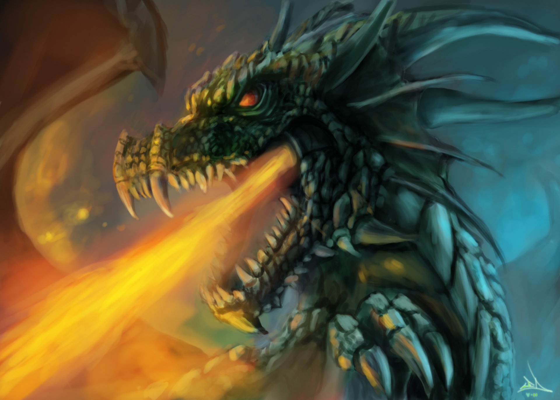 fiction art dragon fire-breathing fire fall