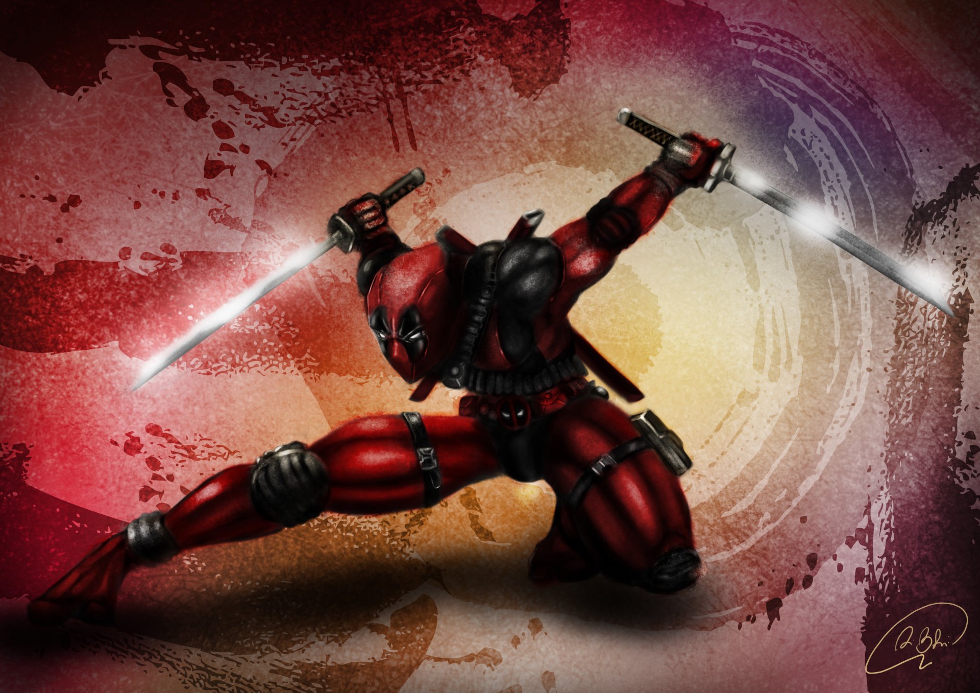 deadpool arte máscara mirada traje rojo arma