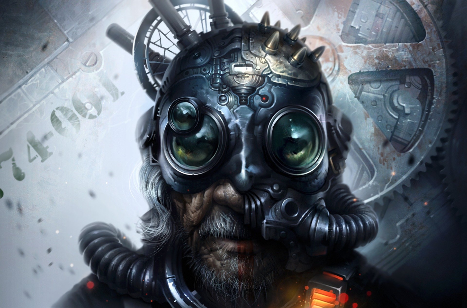 abuelo casco cyberpunk ficción barba abuelo arte