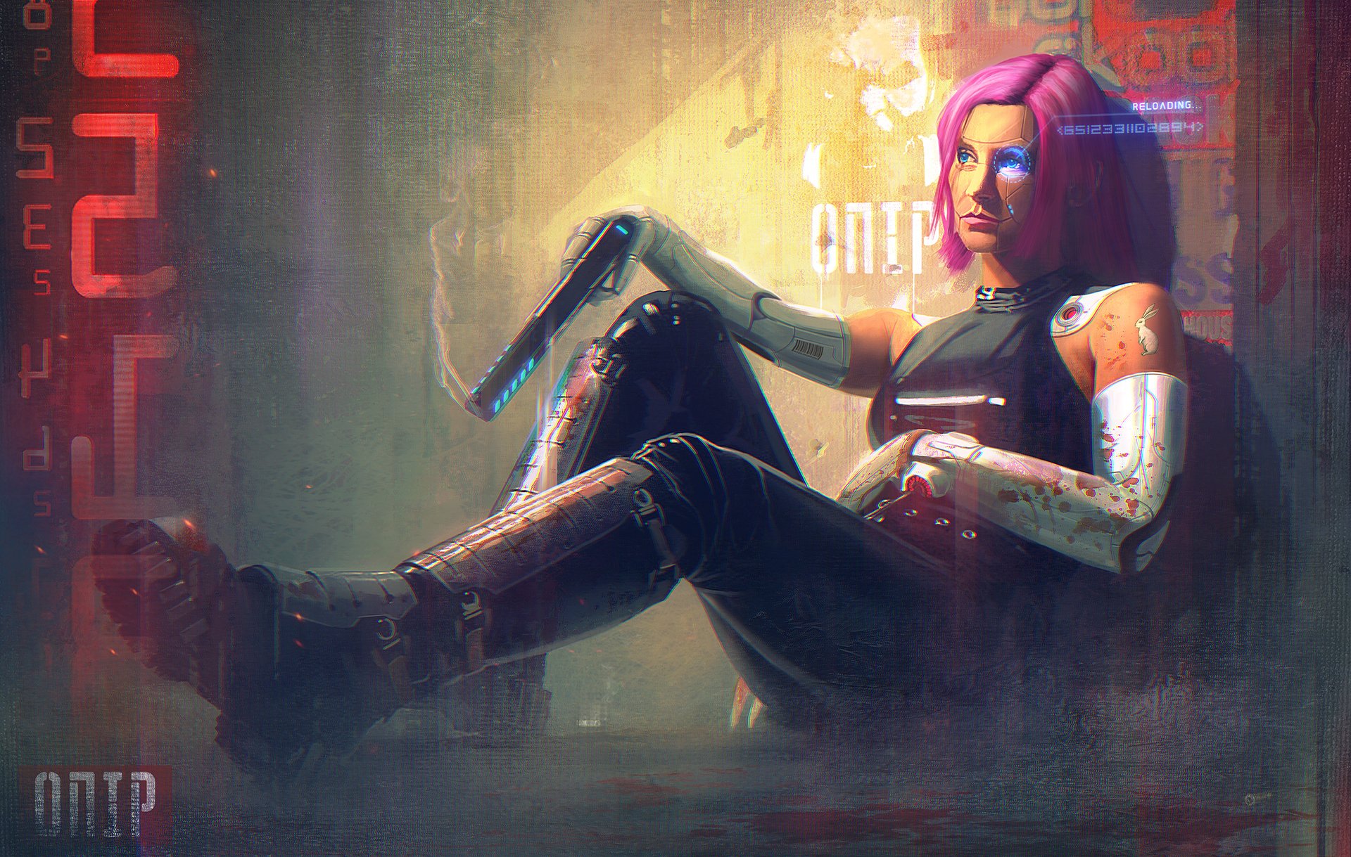 fille cyborg pistolet cyberpunk art fiction