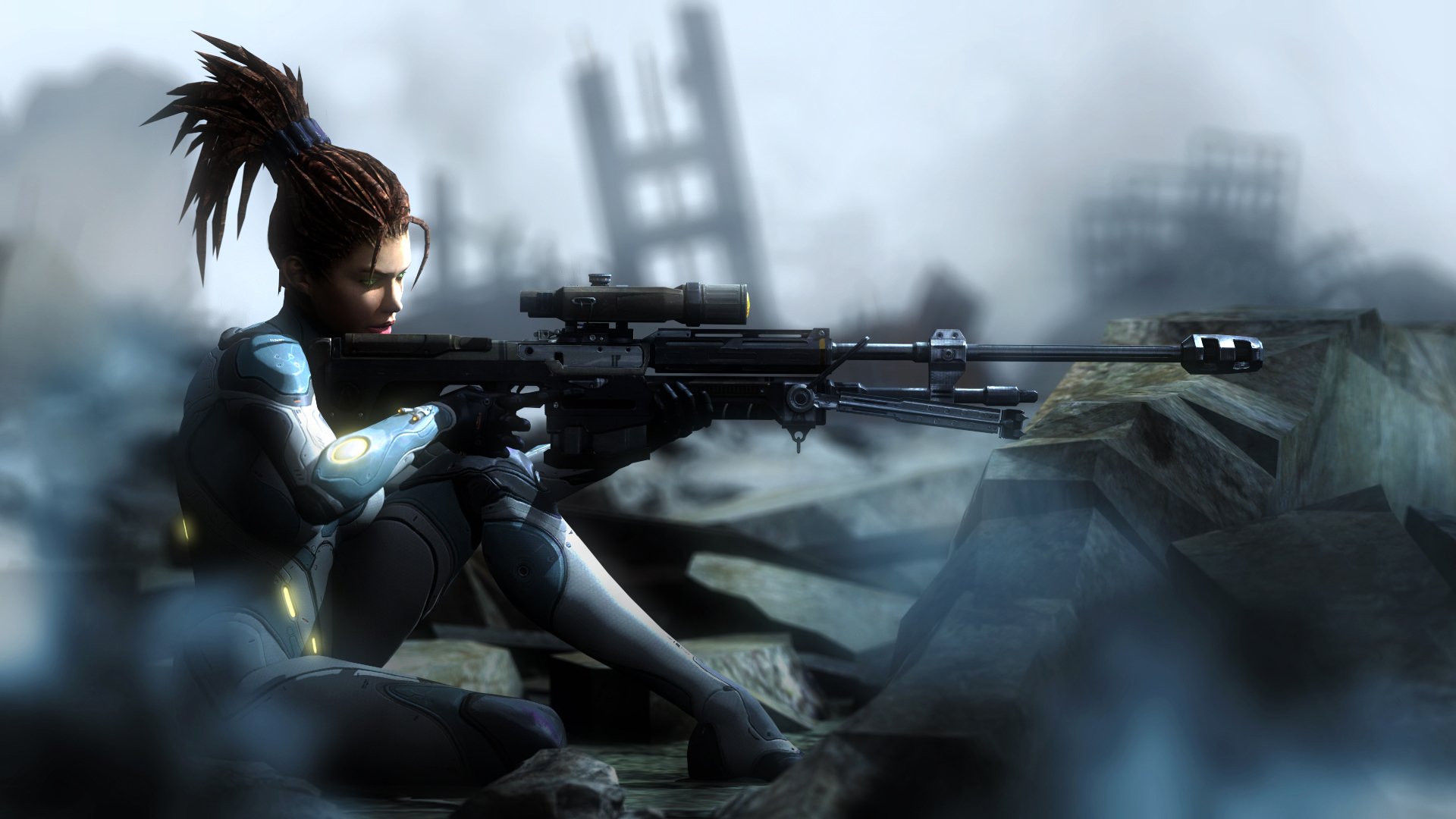 sarah kerrigan fille fusil de sniper ruines